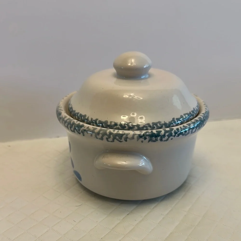VTG Corelle Blue and White Ceramic Sugar Bowl with Heart Design Small